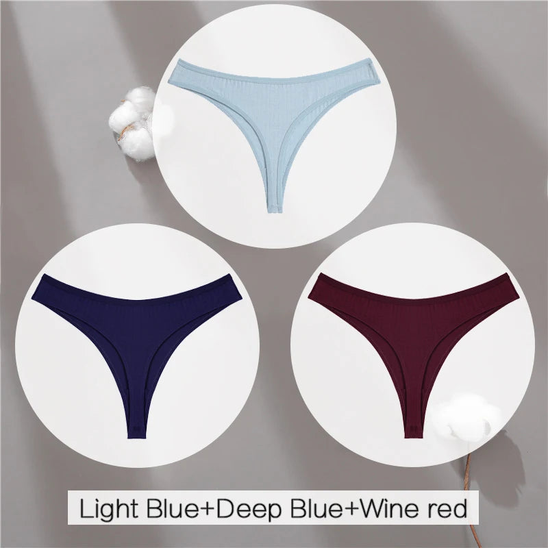 3PCS Cotton Thongs Women's Soft T-Back Underwear Set - Low Waist G-String Panties Lingerie
