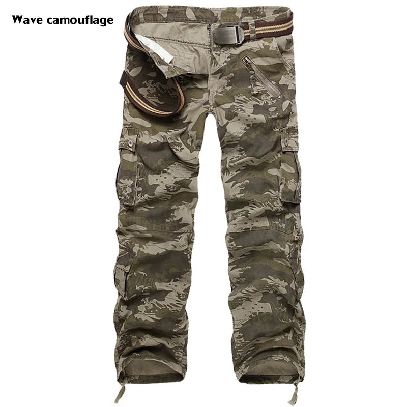 Men's Cotton Cargo Pants - Casual Loose Multi-Pocket Long Trousers Plus Size