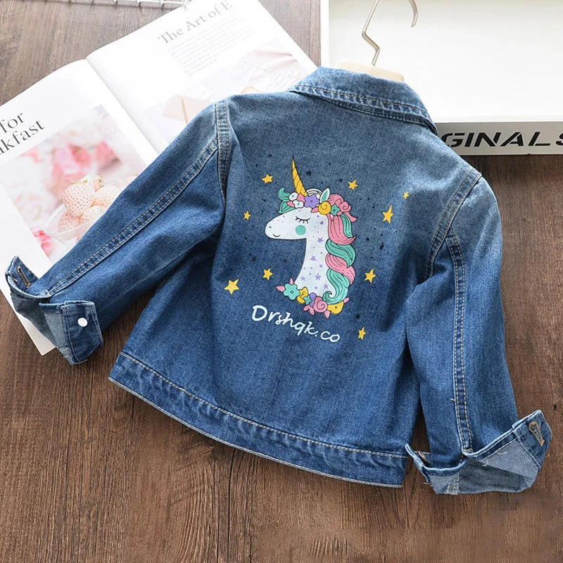 Girls Kids Cartoon Coat Embroidery Denim Jacket for 3-8Y