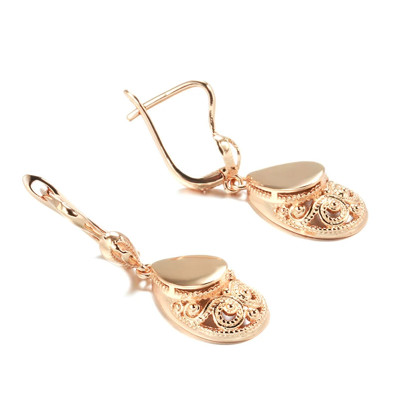 Glossy Water Retro Drop Earrings for Women 585 Rose Gold Colour