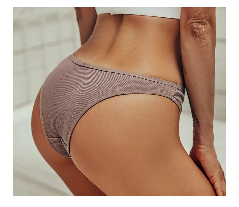 Women's Cotton Brazilian Panties 3-Piece Set - V-Waist Bikini Underwear