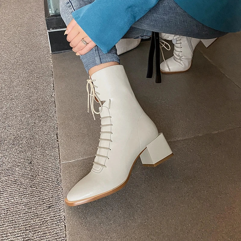 Women's Leather High Heel Ankle Boots