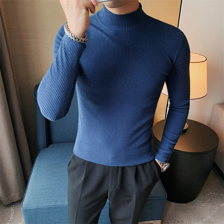 Men's Slim Fit Mock Neck Long Sleeve Solid Color T-Shirt