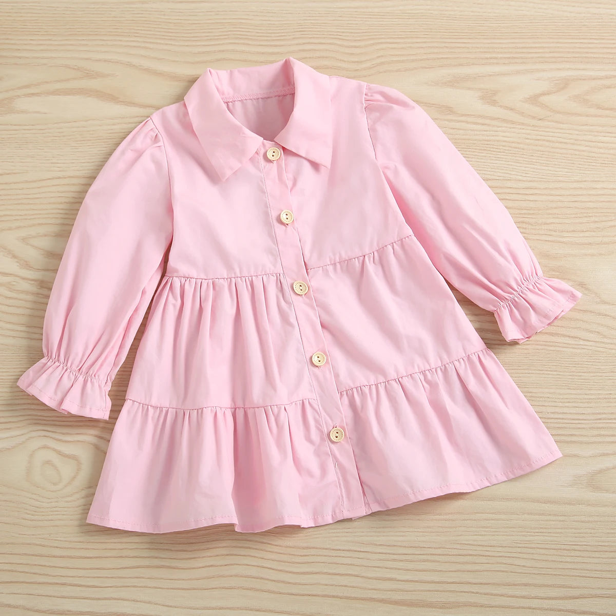 Kids Girls Dress 2pcs Outfits 1-6Y - Solid Single Breasted Shirts Dress with PU Leather Vest