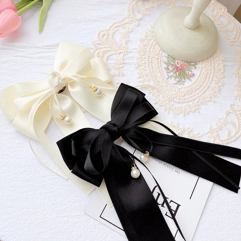 Fabric Bowknot Brooch - Pearl Ribbon Bow Tie Collar Pin for Women