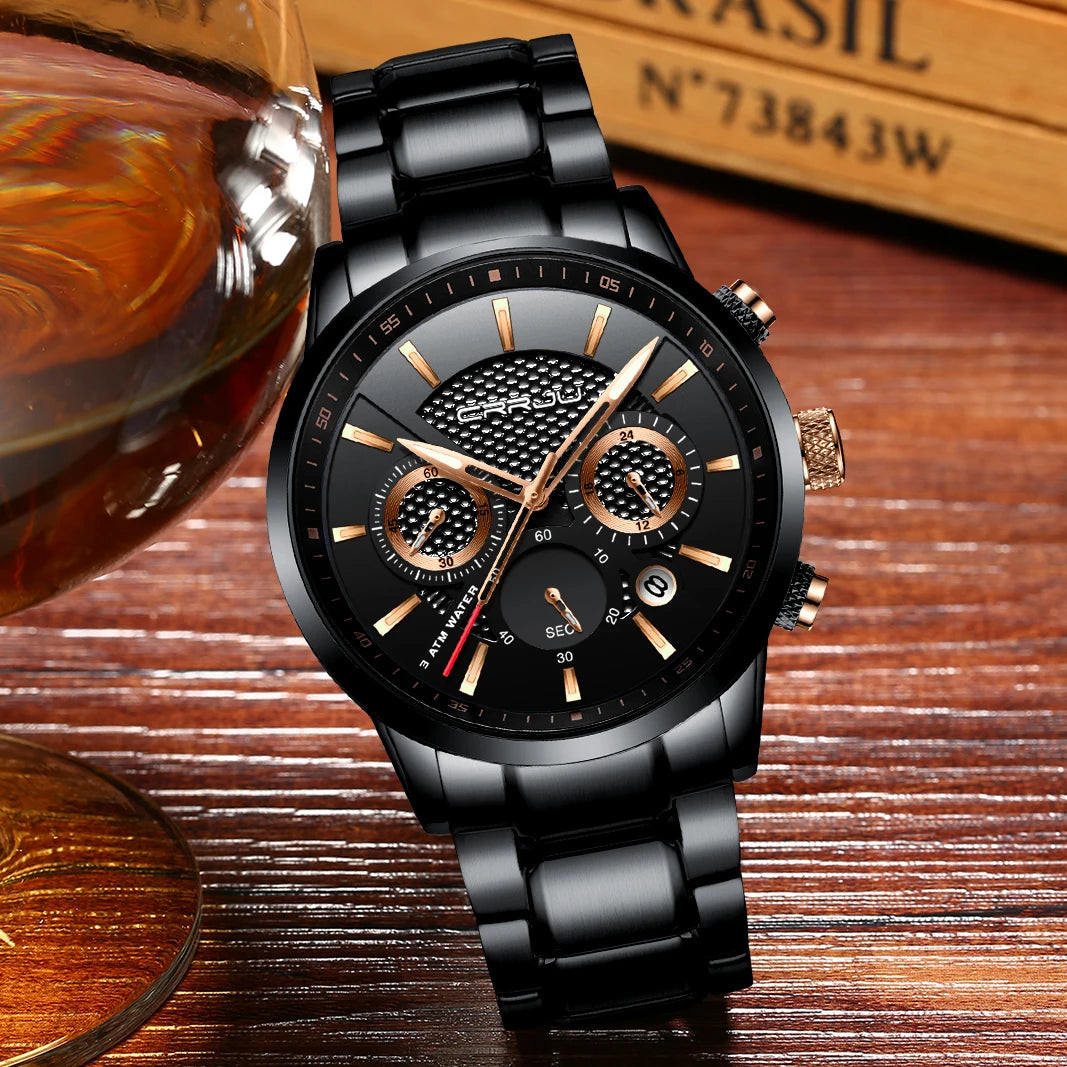 Men's Military Sports Watch - Waterproof Chronograph Gold Stainless Steel