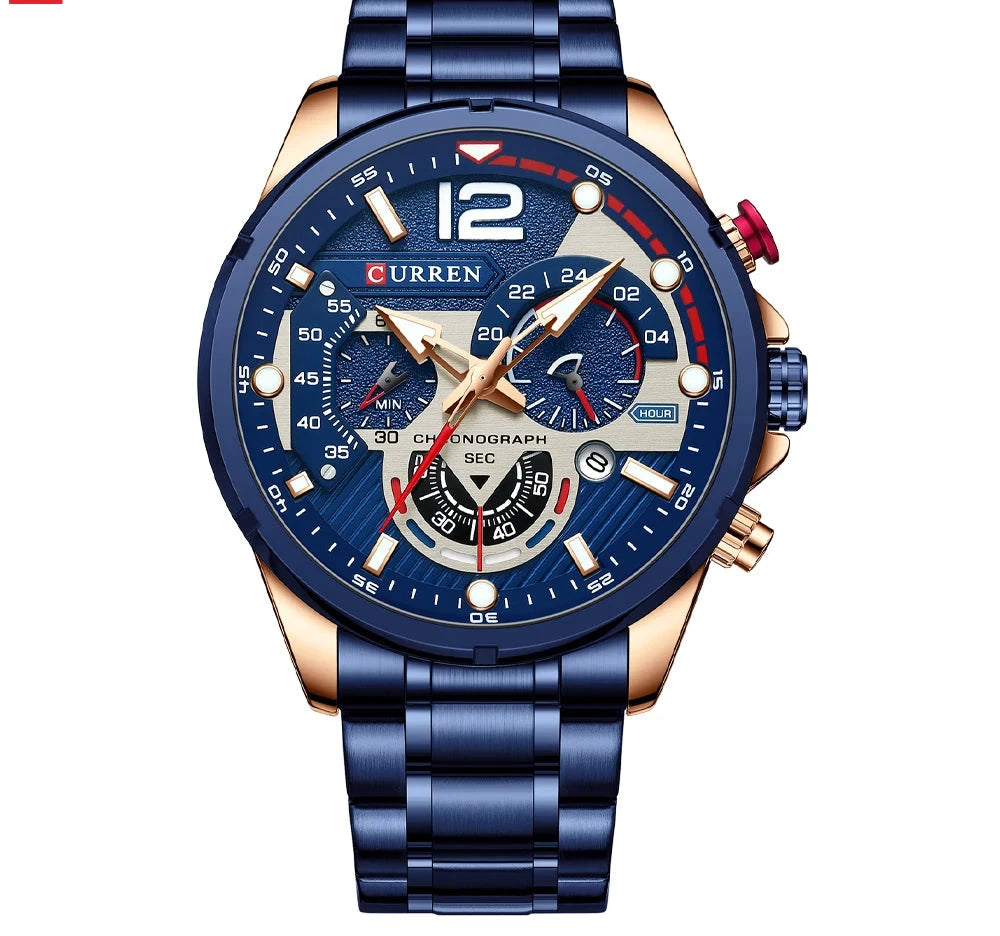 Premium Green Stainless Steel Quartz Watch - Waterproof Sport Chronograph