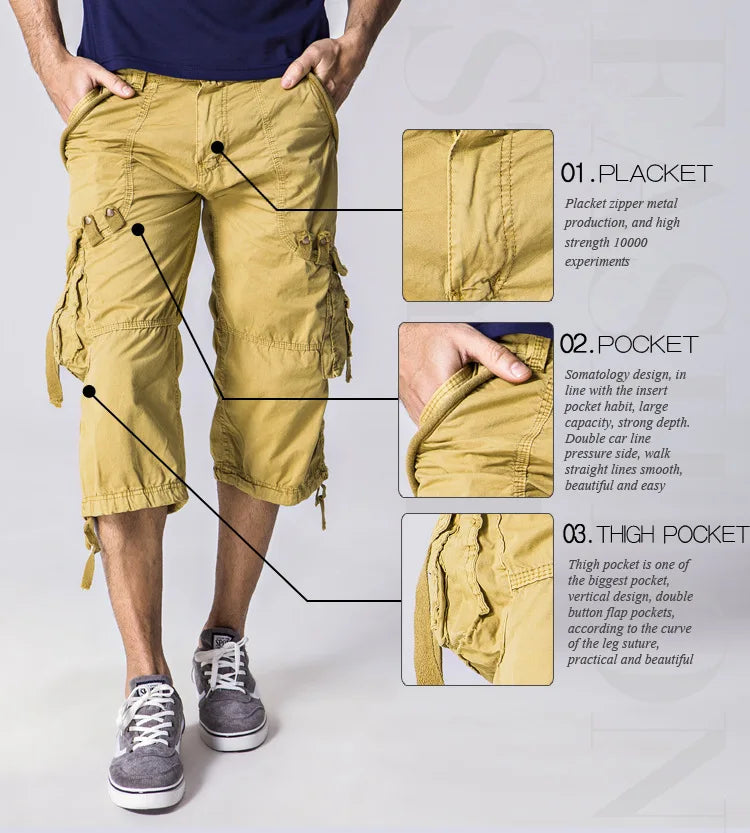 Men's Casual Summer Military Cargo Tactical Shorts Multi-Pocket Shorts