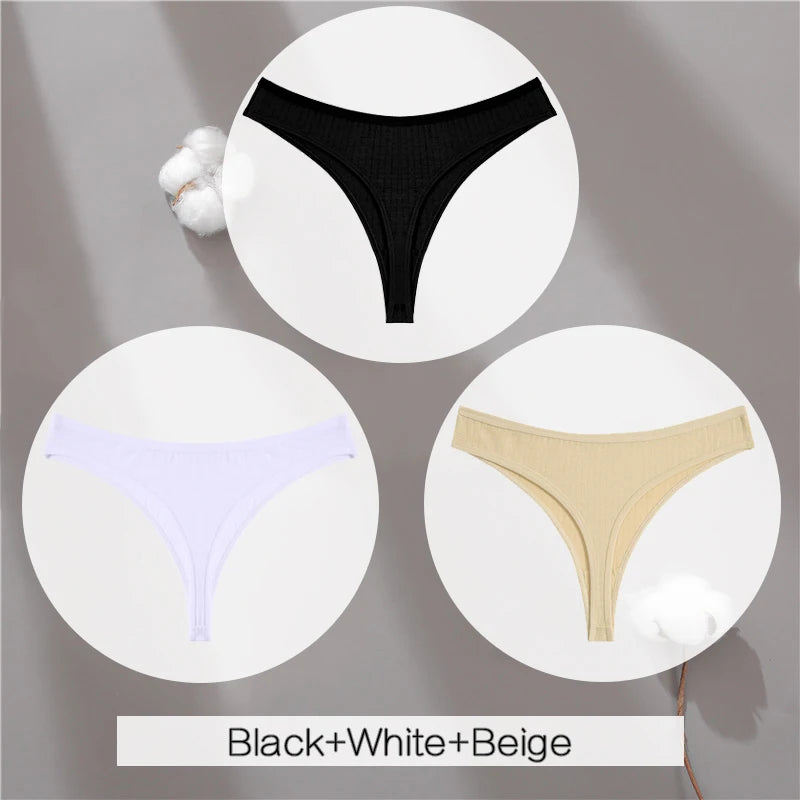 3PCS Cotton Thongs Women's Soft T-Back Underwear Set - Low Waist G-String Panties Lingerie