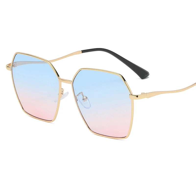 Unisex Large Metal Mirror Square Women's Sunglasses UV400