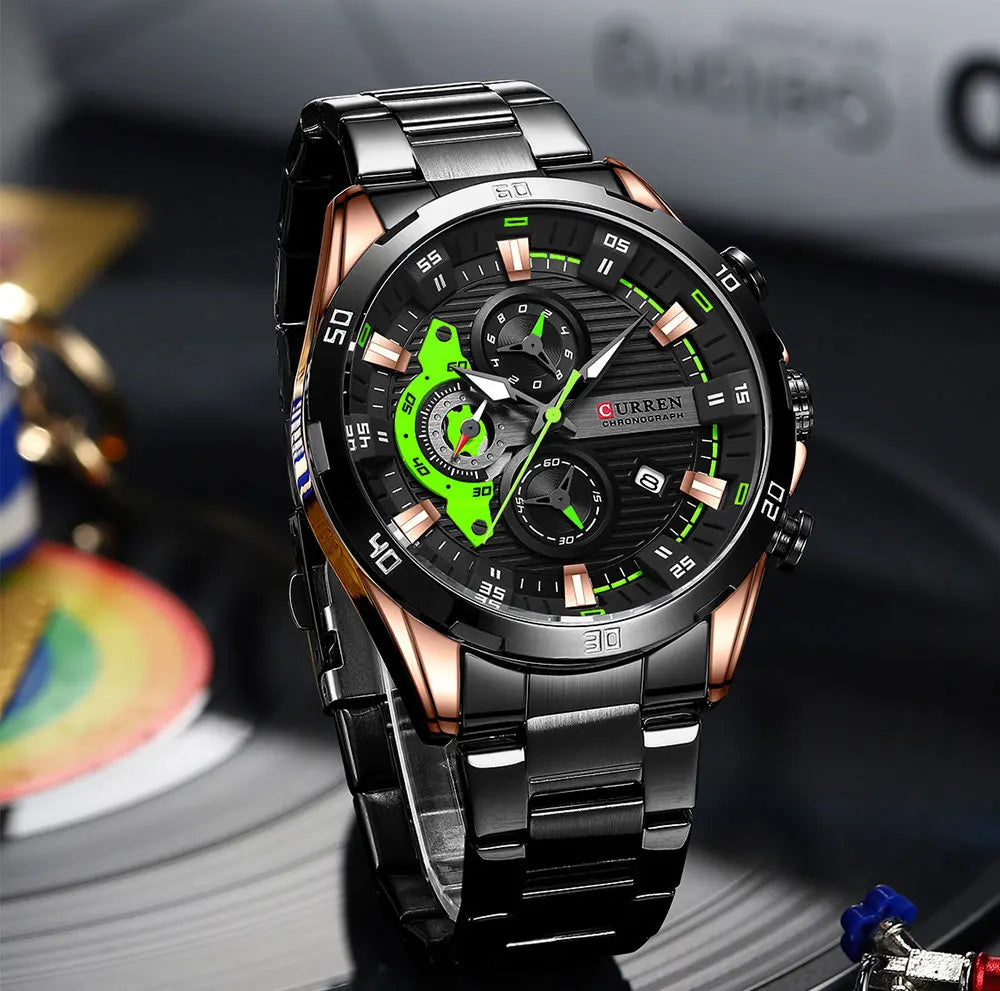 Men's Sports Watch - Full Steel Waterproof Chronograph Quartz