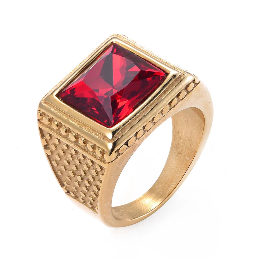Men's Inlaid With Red Stone Ring