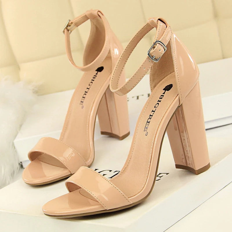 Women's Block Heel Pumps - Comfort Buckle Strap Court Shoes