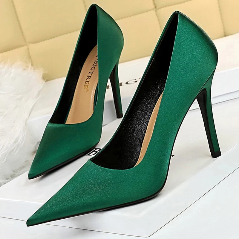 Silk Stiletto Pumps - Spring High Heels Plus Size Available