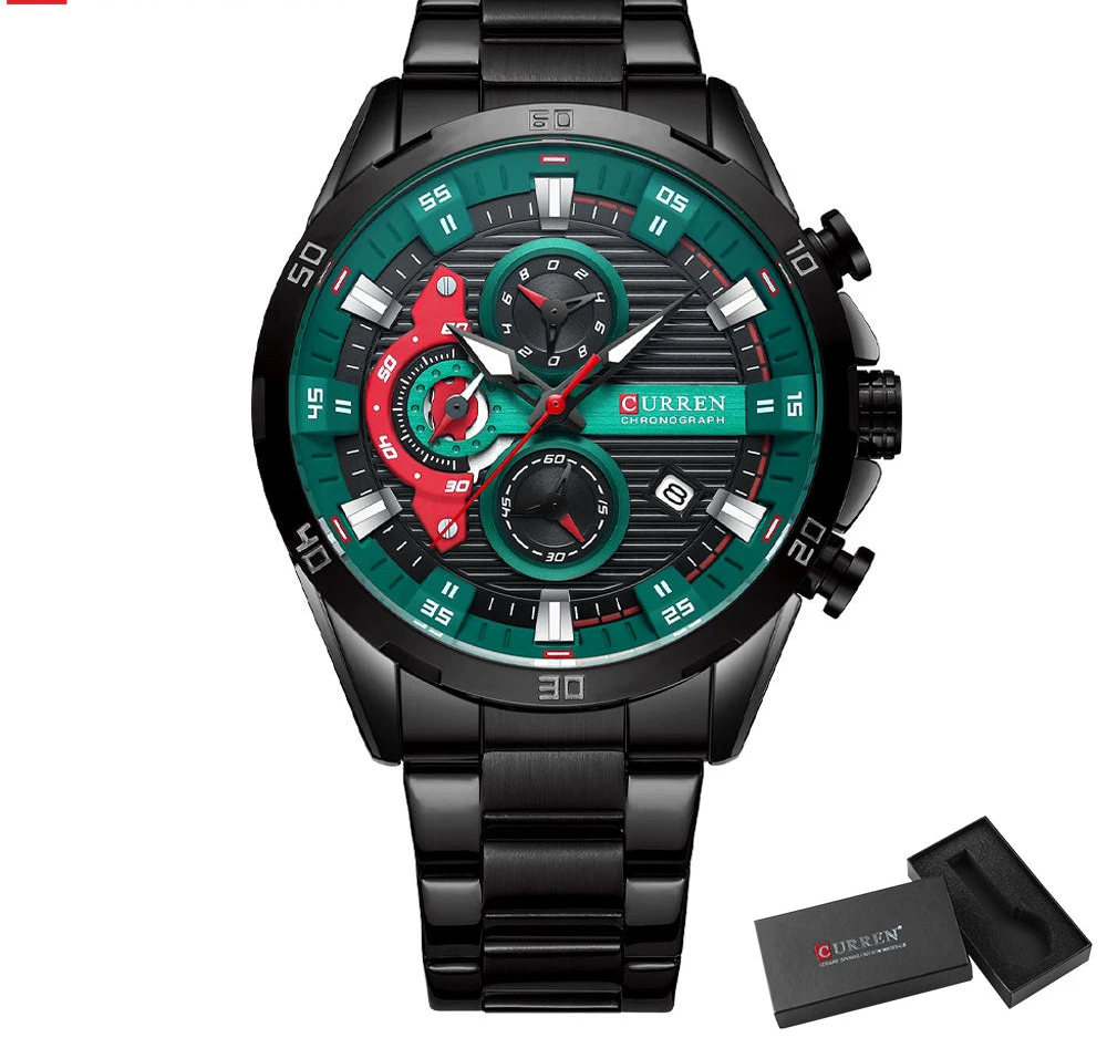 Men's Sports Watch - Full Steel Waterproof Chronograph Quartz