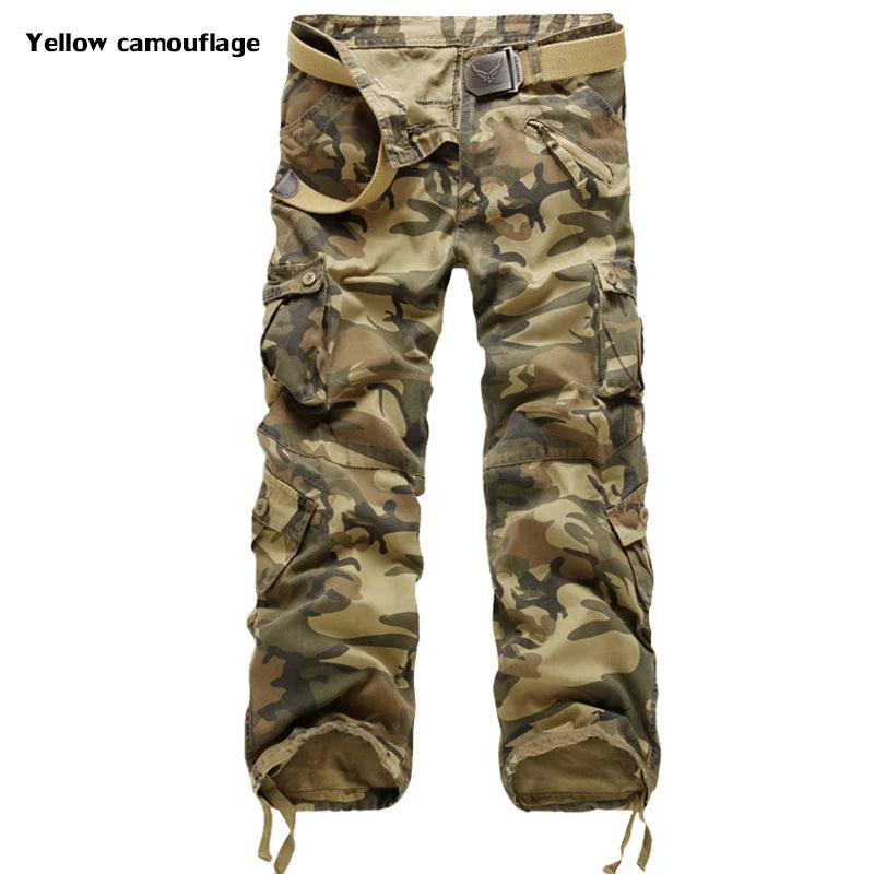 Men's Cotton Cargo Pants - Casual Loose Multi-Pocket Long Trousers Plus Size