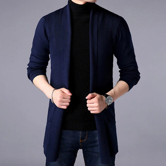 Men's Thin Knitted Cardigan Sweater Spring Autumn Bottoming Long Sleeved Slim Fit Cardigan Sweater