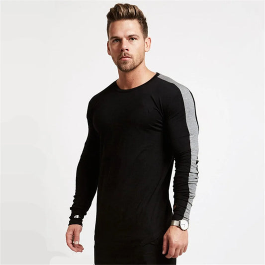 Long Sleeve Sport  Gym Shirt - Men Rushgard Running Cotton Stripe Fitness T Shirt