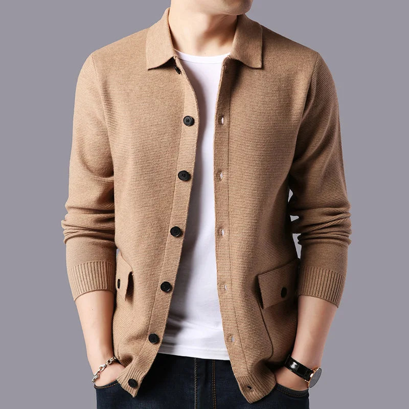 Solid Turn Down Collar Knitted Cardigan for Men