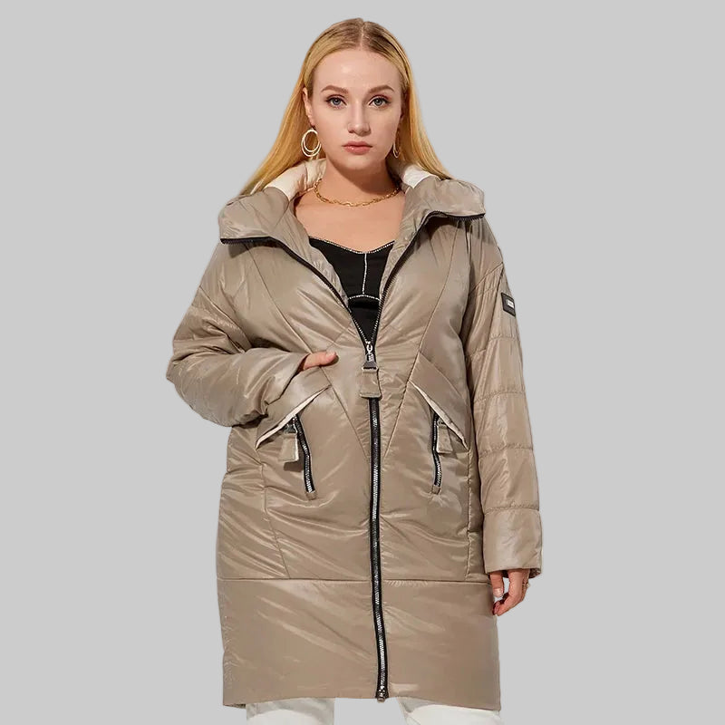 Women's Hooded Parka Jacket Plus Size Mid-Length Cotton Lined Coat