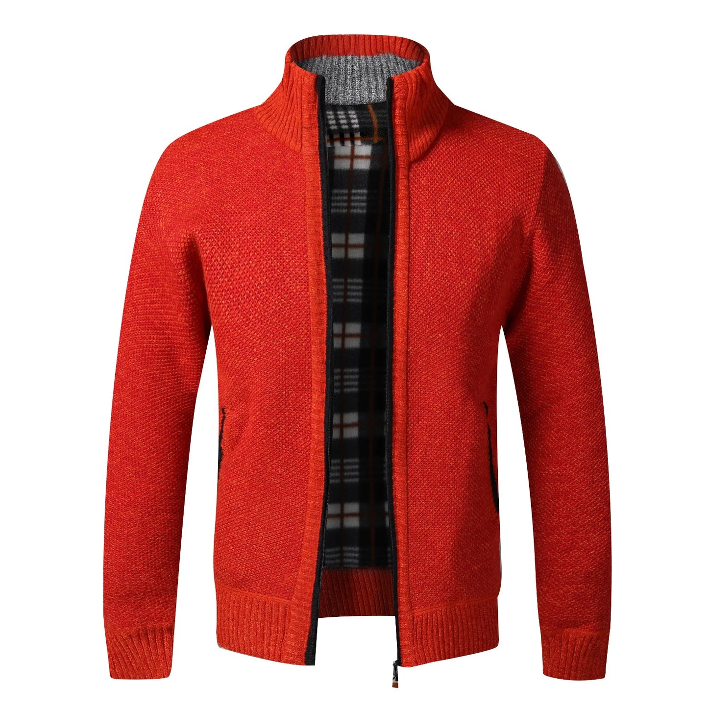 Men's Warm Fleece Cardigan - Thick Knitted Sweater Coat with Zipper