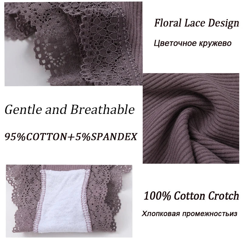 Women's Cotton Lace Low Waist Underwear Thongs G-String Lingerie