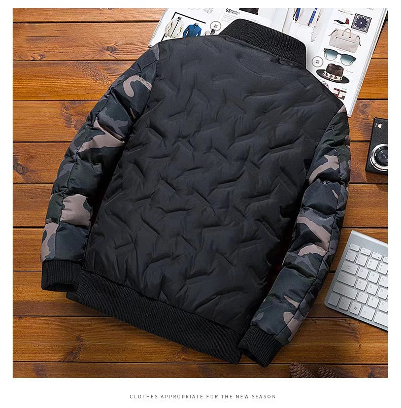 Men's Camouflage Bomber Jacket - Thick Warm Military Windbreaker Parka for Winter