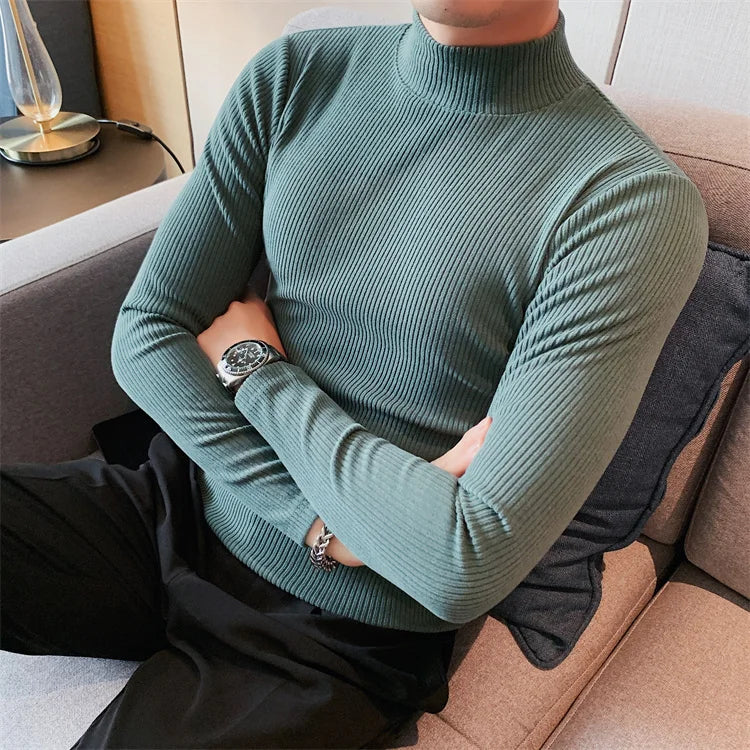 Men's Slim Fit Mock Neck Long Sleeve Solid Color T-Shirt