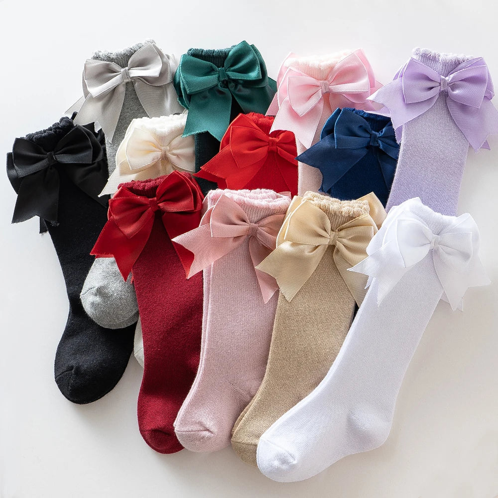 10 Colours Baby Girls Autumn Stockings 0-2Y Solid Mid-Calf Length with Bowknot