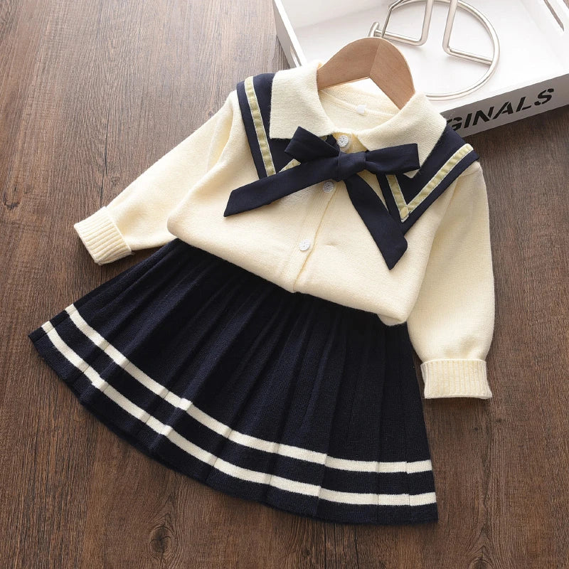 Girl's Knitted Sweater Top and Ruffles Skirt