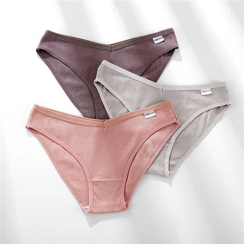 Women's 3Pcs/set Cotton Fruit Embroidery Underwear Low-Rise Briefs Underpants Panties