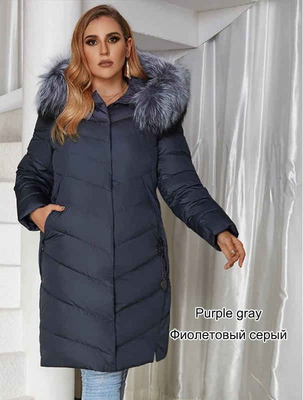 Plus Size Winter Down Jacket with Fur Collar