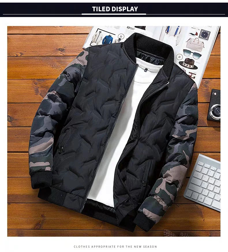 Men's Camouflage Bomber Jacket - Thick Warm Military Windbreaker Parka for Winter
