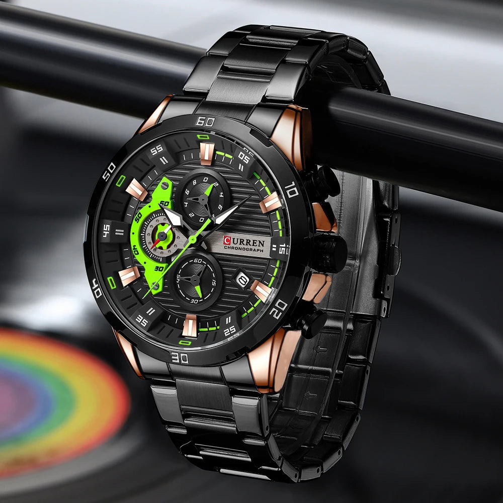 Men's Sports Watch - Full Steel Waterproof Chronograph Quartz