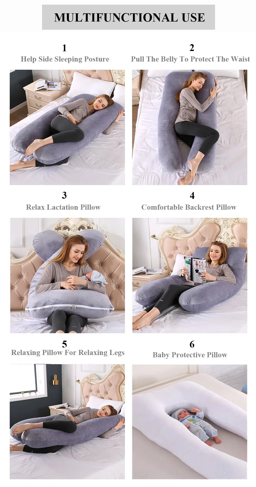 Pregnancy Pillow 130x70cm - Maternity Support Cushion for Sleep & Nursing