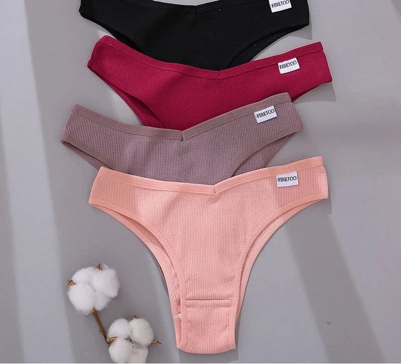 Women's Cotton Brazilian Panties 3-Piece Set - V-Waist Bikini Underwear