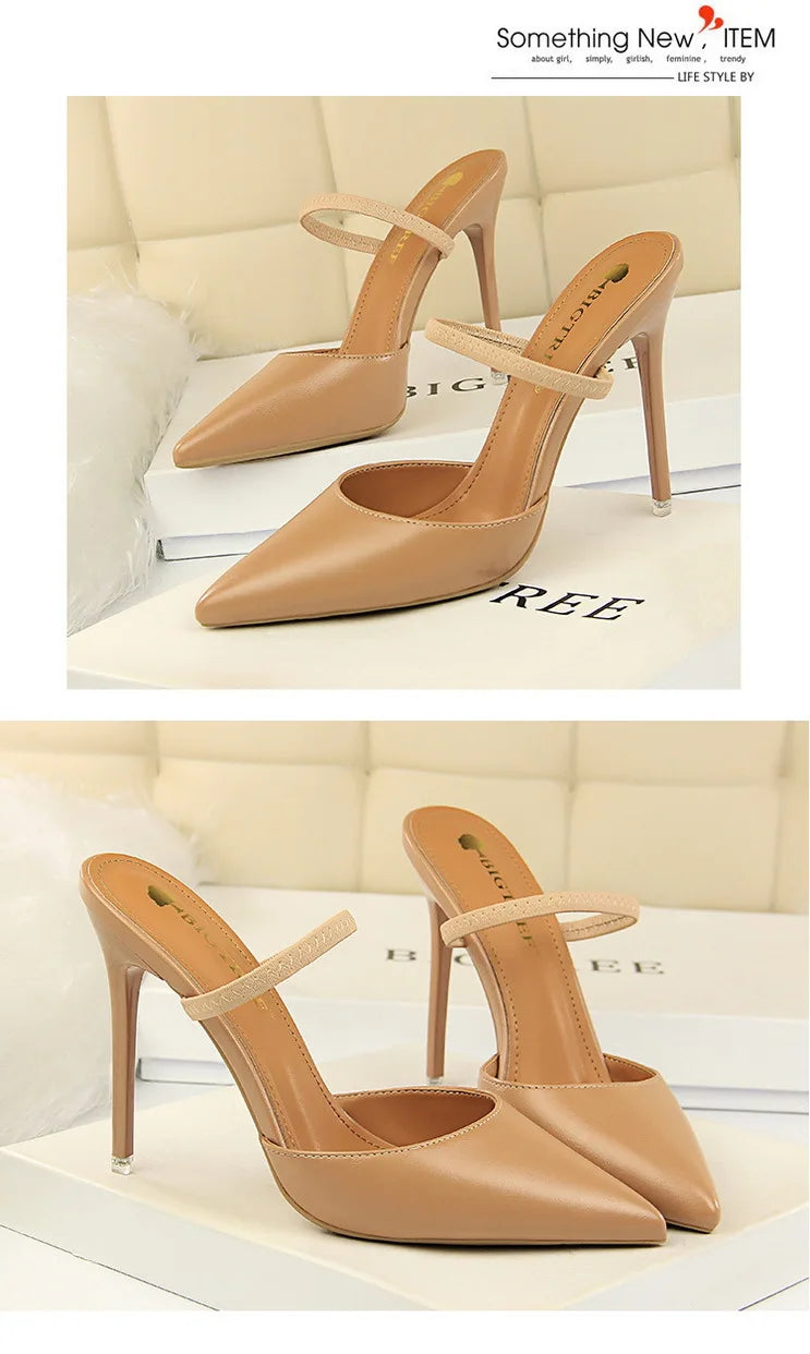 Women's Summer High Heels Slippers PU Heeled Stiletto Shoes