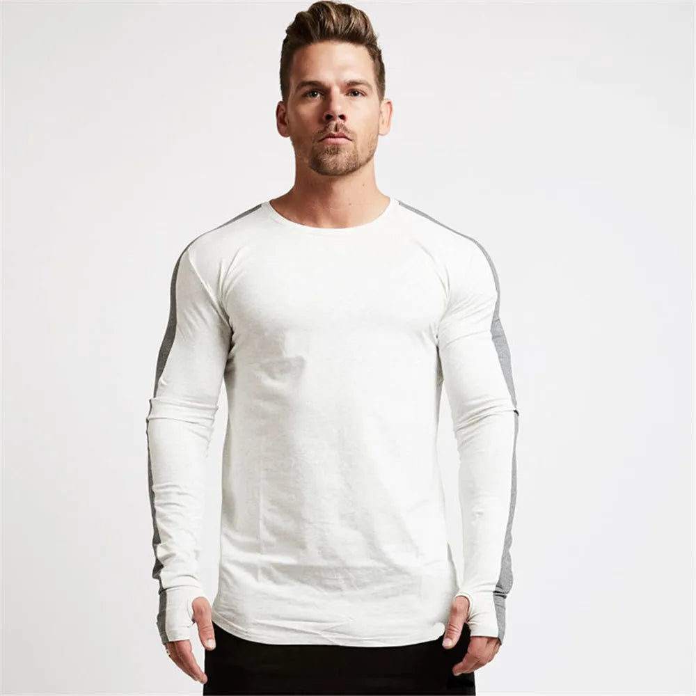 Long Sleeve Sport  Gym Shirt - Men Rushgard Running Cotton Stripe Fitness T Shirt