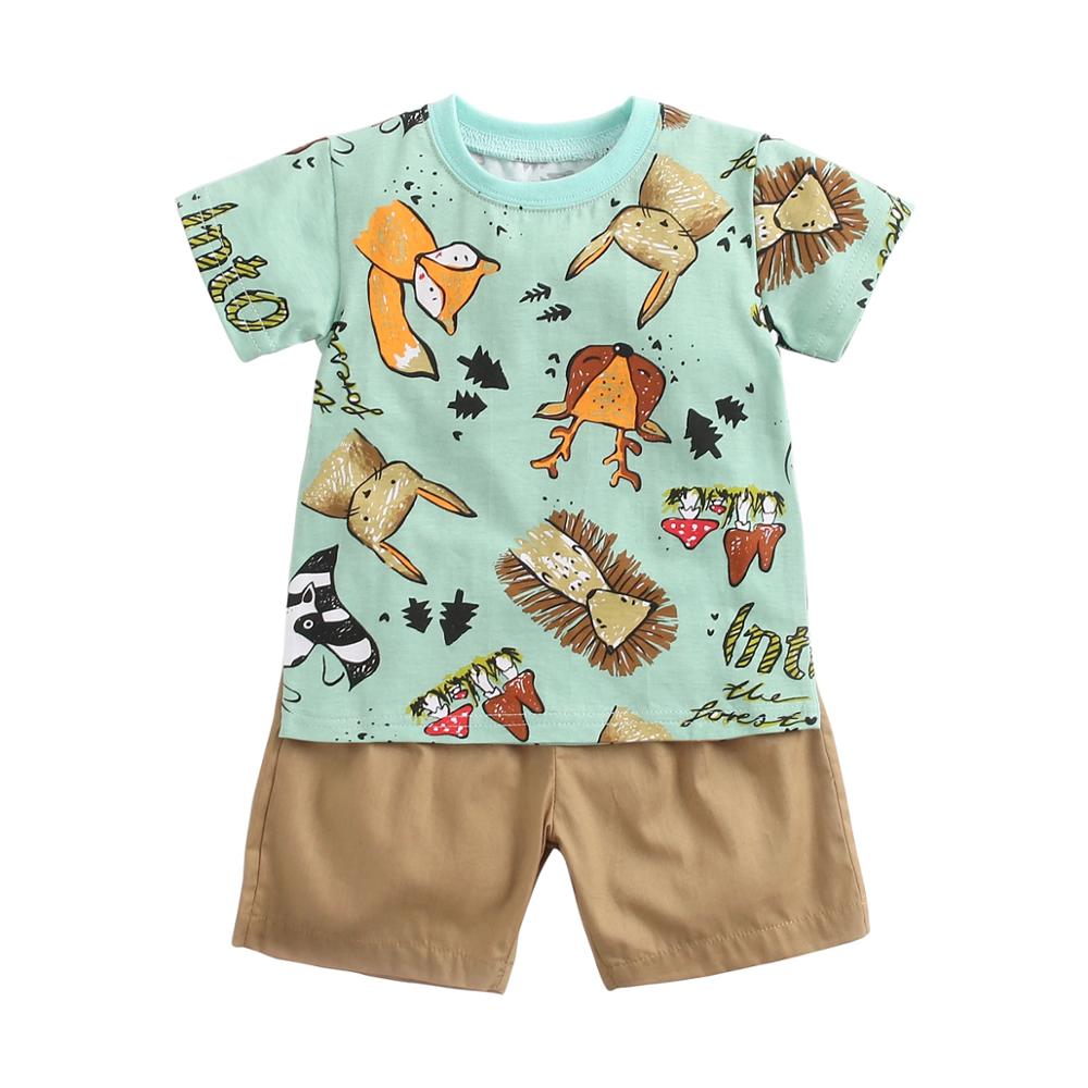 Boy's Cotton Short Sleeve T-Shirt and Shorts 2Pcs Set