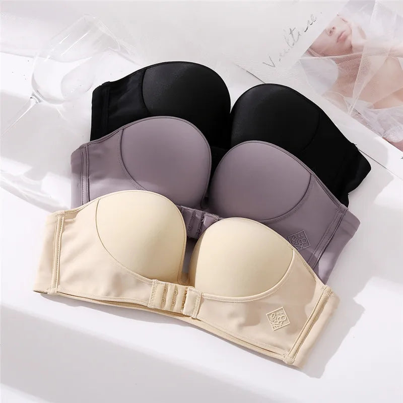 Women's Strapless Bra Women Super Push Up Bra Lingerie - Invisible Brassiere Front Closure Bra