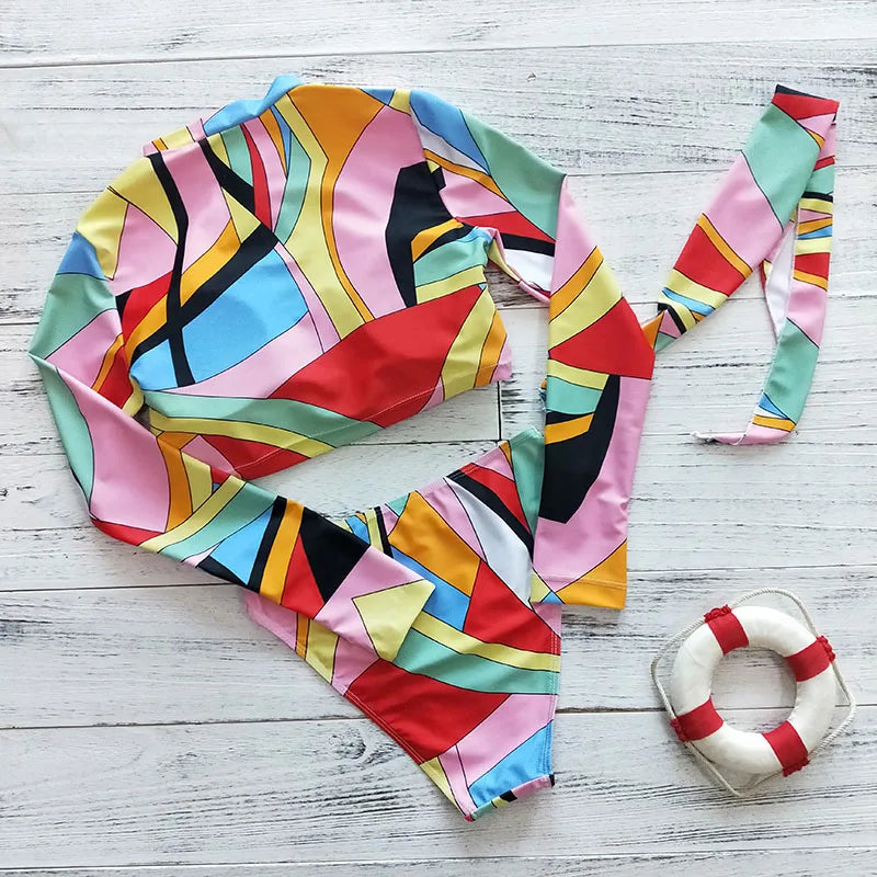 Women's Long Sleeve Print Bikini Set