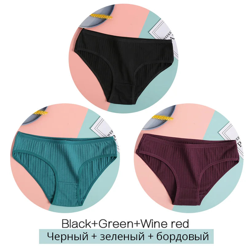 3-Pack Soft Cotton Briefs - Striped & Solid Women's Underwear