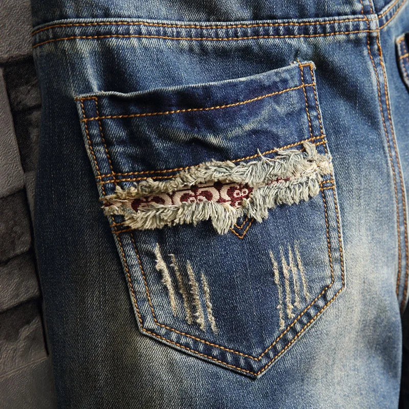 Men's Hole Ripped Denim Shorts