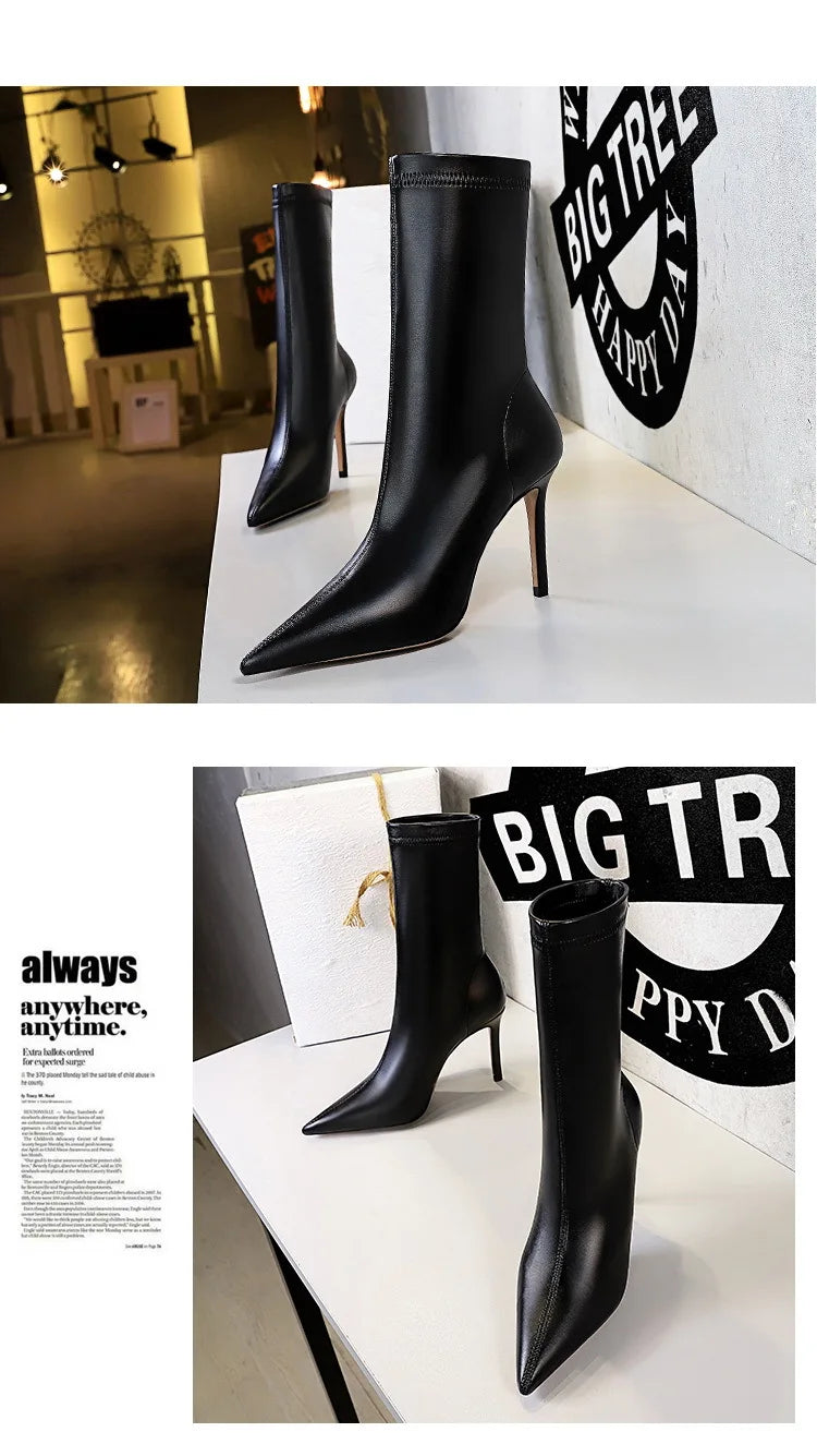 Leather Ankle Boots High Heel