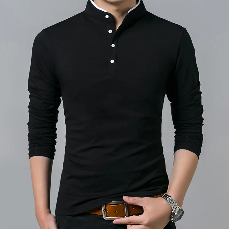 Men's Long Sleeve Cotton T-Shirt - Basic Solid Casual Tee Shirt Top