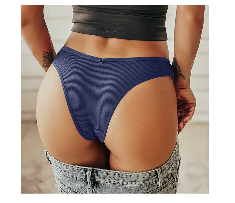 Women's Cotton Brazilian Panties 3-Piece Set - V-Waist Bikini Underwear