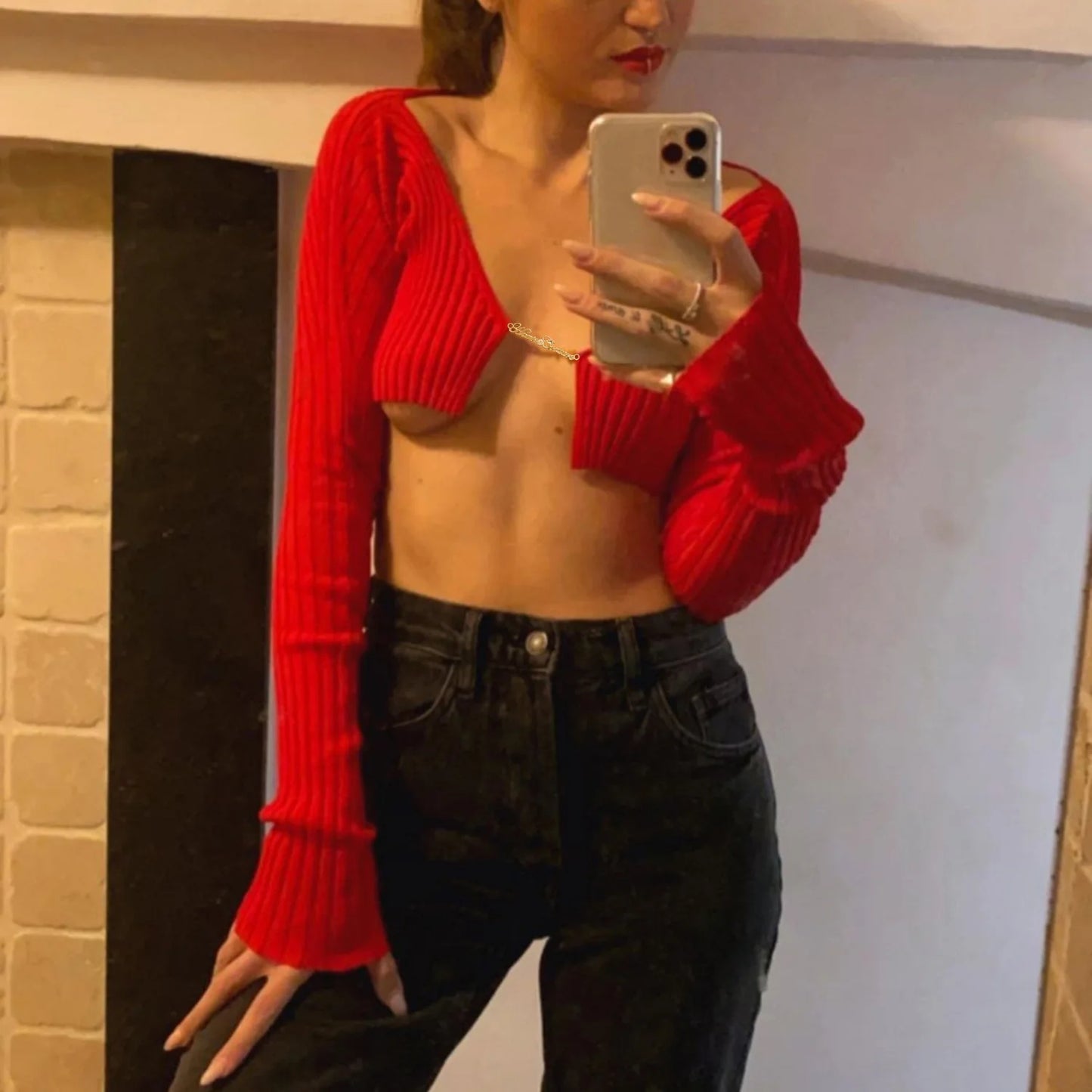 Women's Knitted Cropped Sweater - Long Sleeve Cardigan Pullover Top