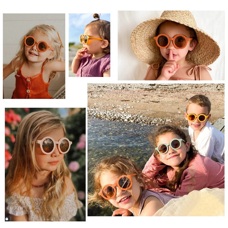 Children's colour round frame light PC Sunglasses