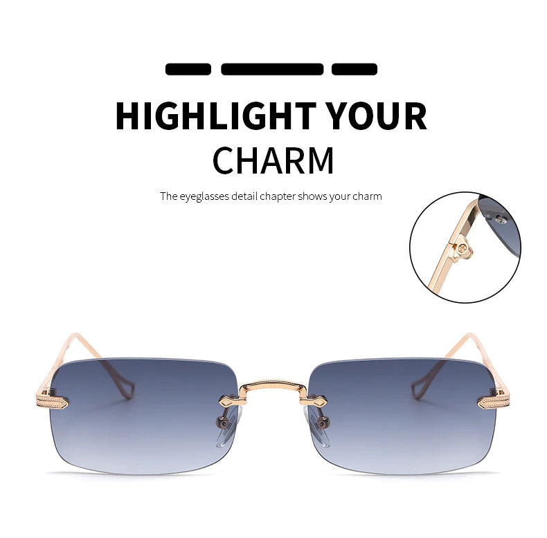 Small Rimless Square Sunglasses - UV400 Protection Metal Frame