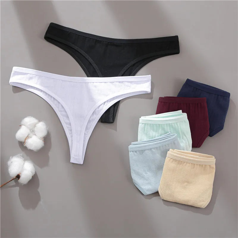 3PCS Cotton Thongs Women's Soft T-Back Underwear Set - Low Waist G-String Panties Lingerie